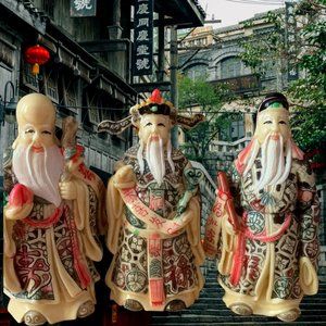 Fu Lu Shou Chinese Resin Gods of Fortune, Prosperity and Longevity